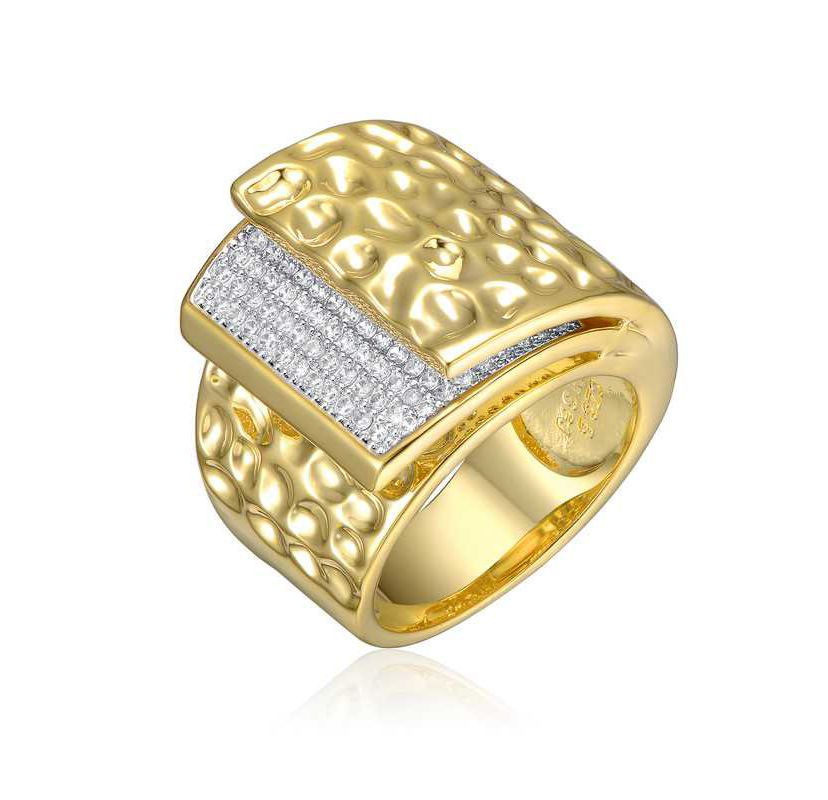 Lab Created 14K Gold Plated with Clear Cubic Zirconia Hammered Coiled Wrap Ring