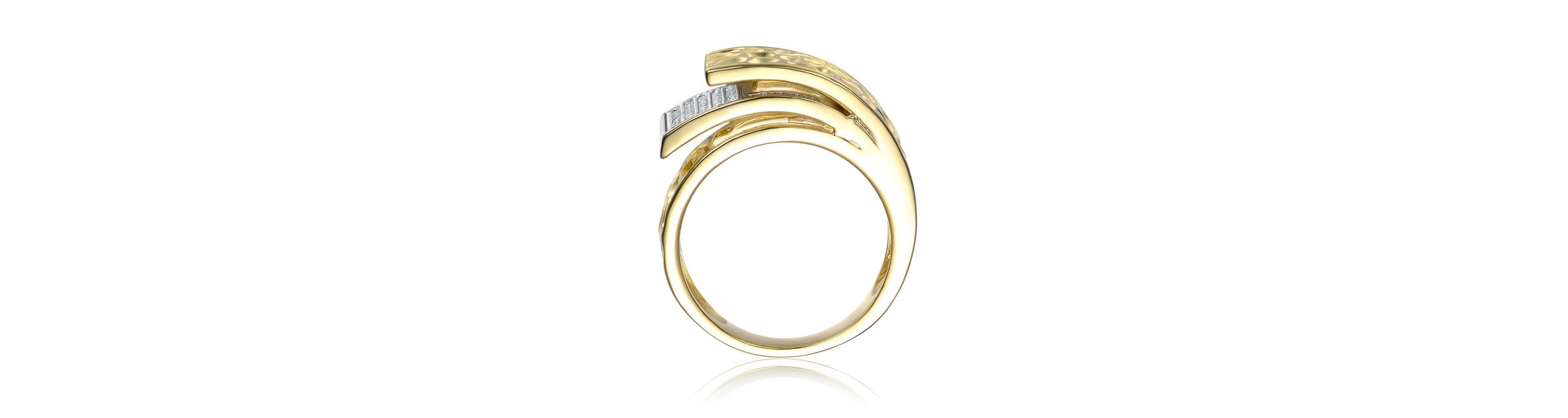 Lab Created 14K Gold Plated with Clear Cubic Zirconia Hammered Coiled Wrap Ring