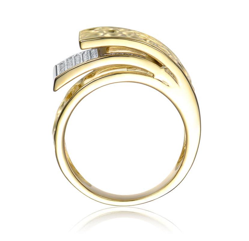 Lab Created 14K Gold Plated with Clear Cubic Zirconia Hammered Coiled Wrap Ring
