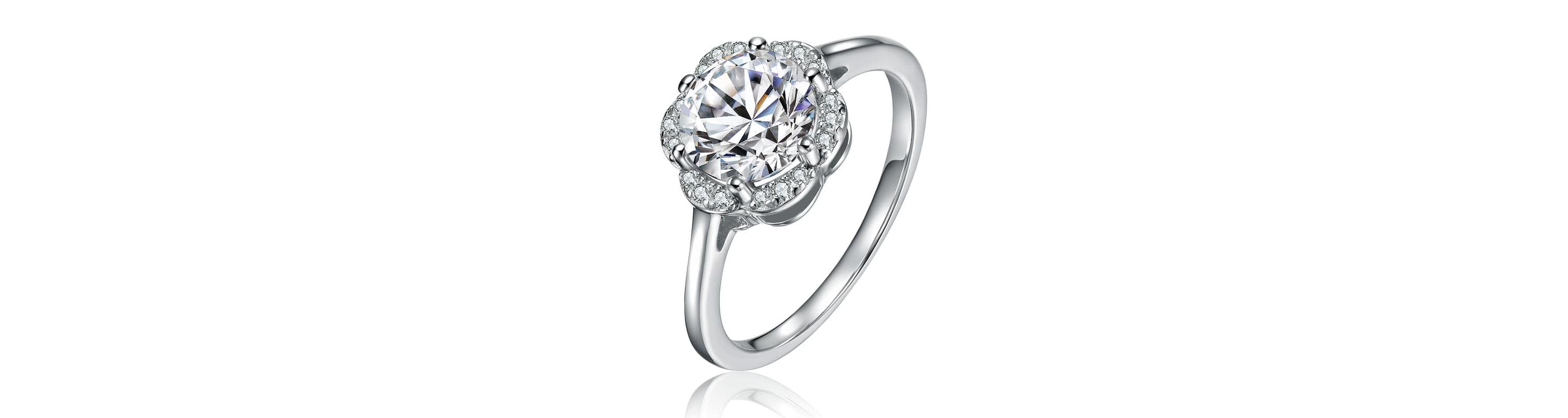 Lab Created Sterling Silver White Gold Plated with Clear 3.5CT Round Lab-Grown Moissanite Flower Cluster Engagement Ring
