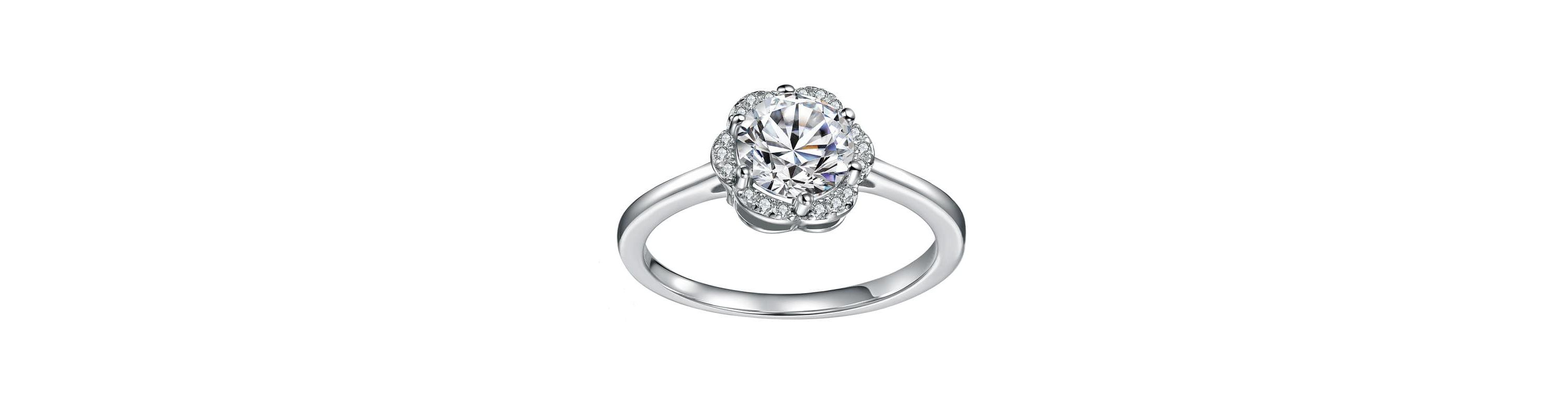 Lab Created Sterling Silver White Gold Plated with Clear 3.5CT Round Lab-Grown Moissanite Flower Cluster Engagement Ring