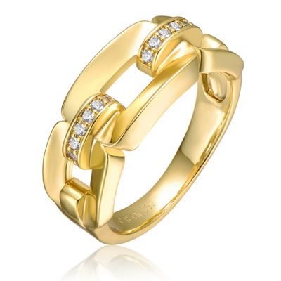 Rozzato Lab Created 14K Gold Plated with Clear Cubic Zirconia Pave Chain Link Ring