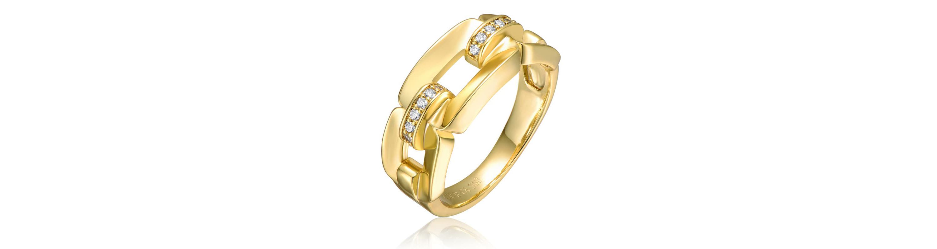 Lab Created 14K Gold Plated with Clear Cubic Zirconia Pave Chain Link Ring