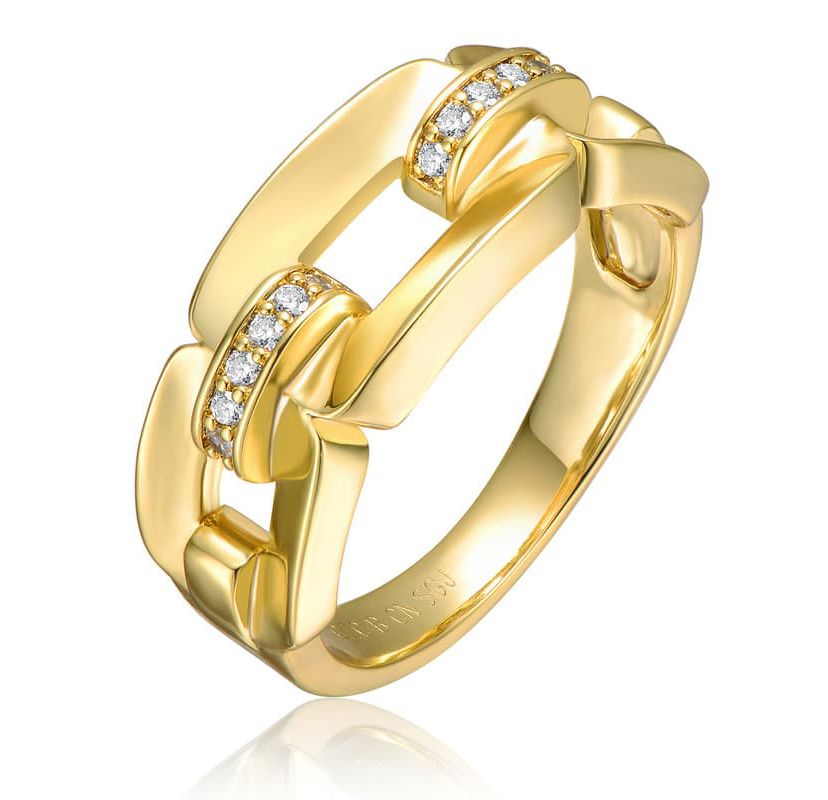 Lab Created 14K Gold Plated with Clear Cubic Zirconia Pave Chain Link Ring