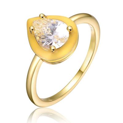 Rozzato Lab Created 14K Gold Plated with Clear Pear Cubic Zirconia Yellow Enamel Promise Stacking Ring