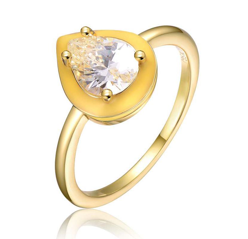Lab Created 14K Gold Plated with Clear Pear Cubic Zirconia Yellow Enamel Promise Stacking Ring