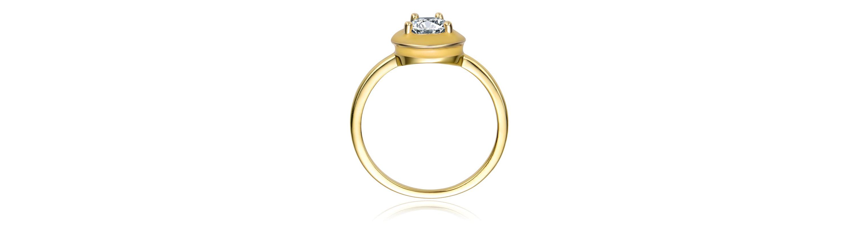 Lab Created 14K Gold Plated with Clear Pear Cubic Zirconia Yellow Enamel Promise Stacking Ring