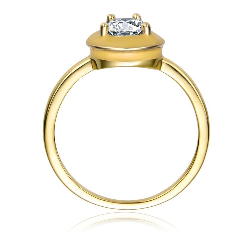 Lab Created 14K Gold Plated with Clear Pear Cubic Zirconia Yellow Enamel Promise Stacking Ring