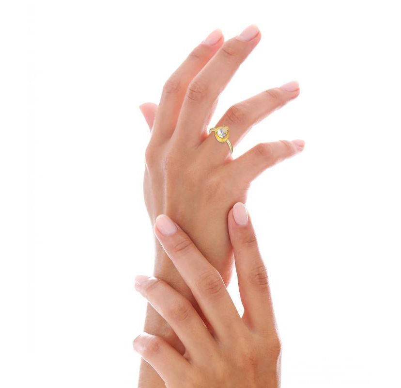 Lab Created 14K Gold Plated with Clear Pear Cubic Zirconia Yellow Enamel Promise Stacking Ring