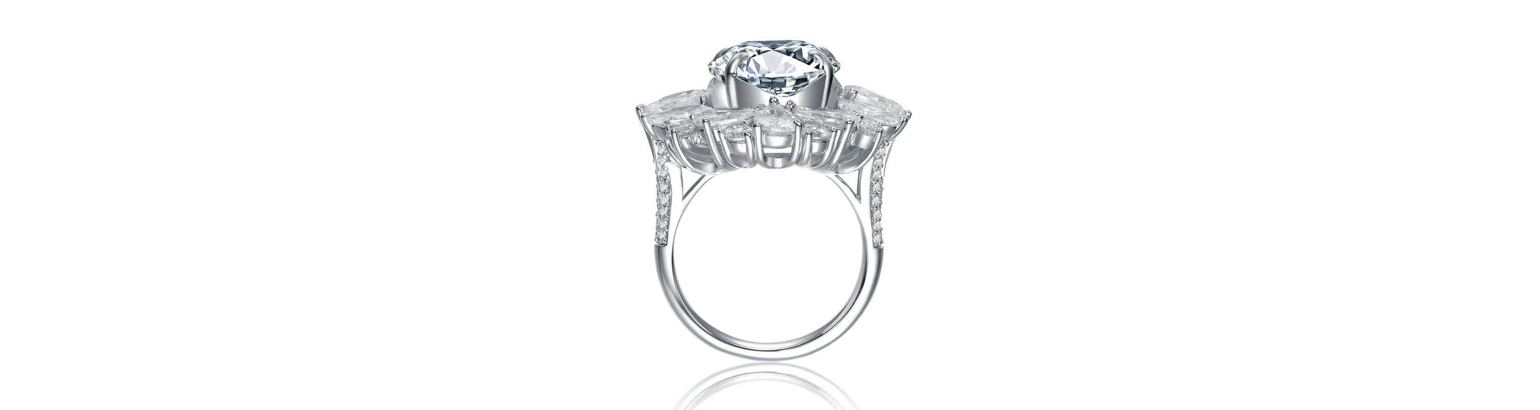 Lab Created White Gold Plated with Clear Cubic Zirconia Oval Cocktail Snowflake Cluster Ring