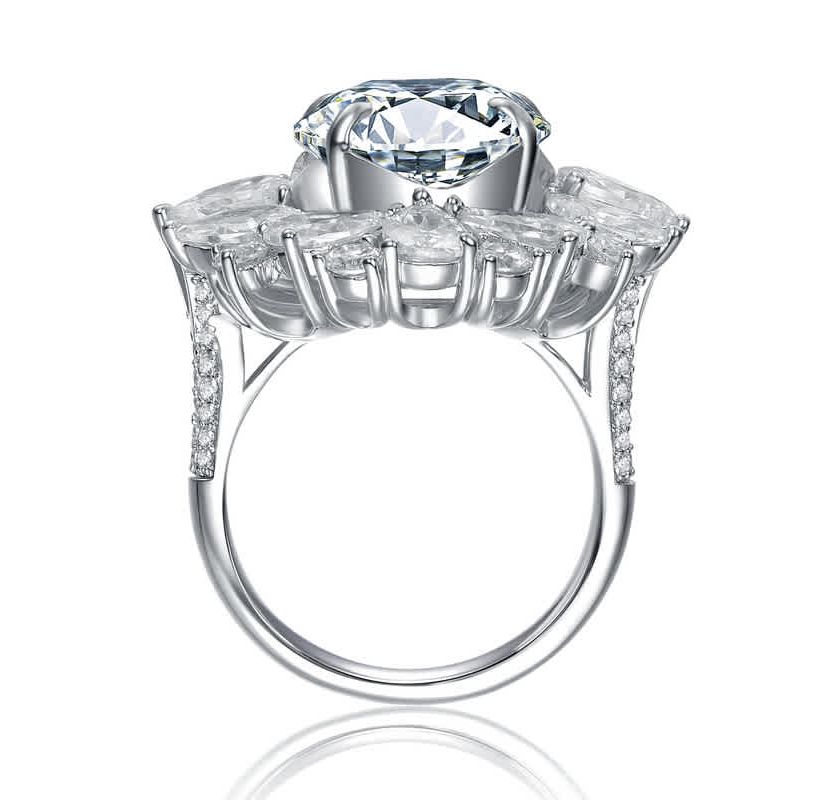 Lab Created White Gold Plated with Clear Cubic Zirconia Oval Cocktail Snowflake Cluster Ring