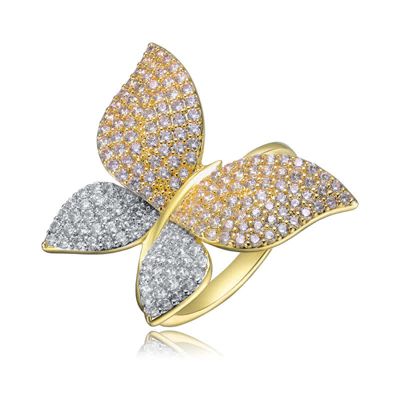 Rozzato Lab Created 14K Gold Plated with Clear Cubic Zirconia Large Garden Butterfly Ring