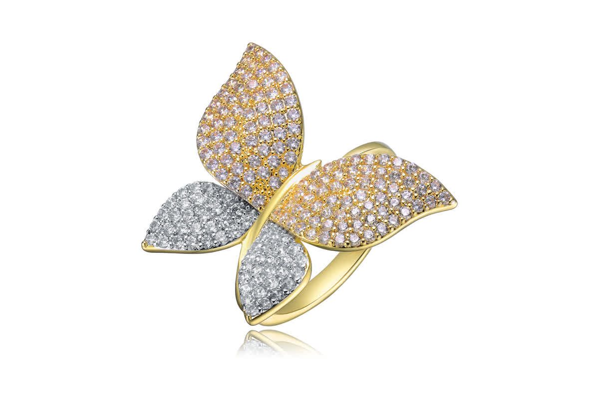 Lab Created 14K Gold Plated with Clear Cubic Zirconia Large Garden Butterfly Ring