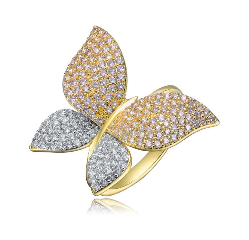 Lab Created 14K Gold Plated with Clear Cubic Zirconia Large Garden Butterfly Ring