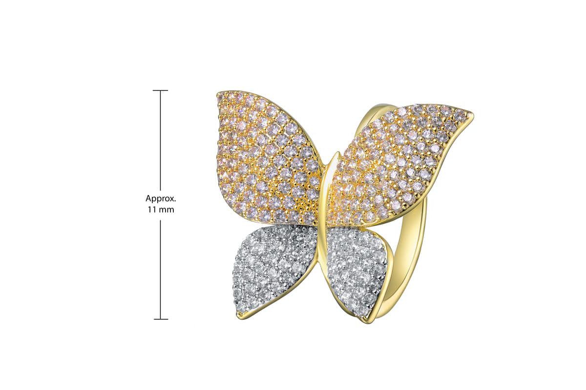 Lab Created 14K Gold Plated with Clear Cubic Zirconia Large Garden Butterfly Ring