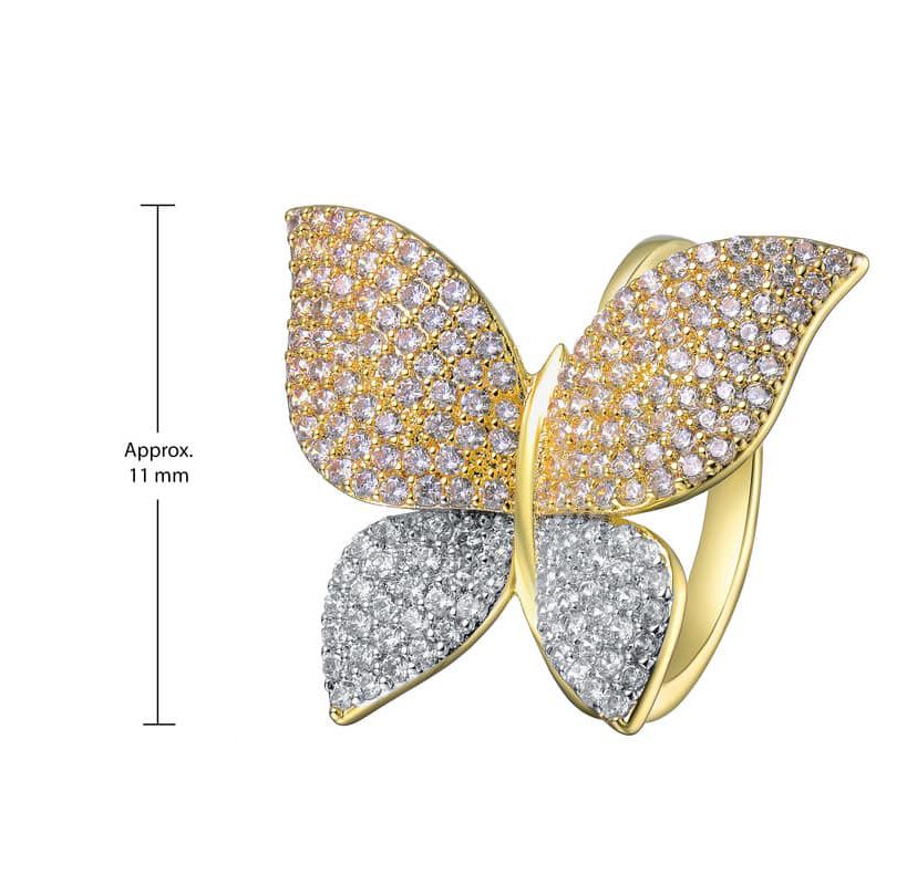 Lab Created 14K Gold Plated with Clear Cubic Zirconia Large Garden Butterfly Ring