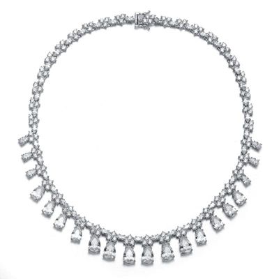 Rozzato Lab Created Sterling Silver White Gold Plated with Colored Cubic Zirconia Marquise Drop Necklace