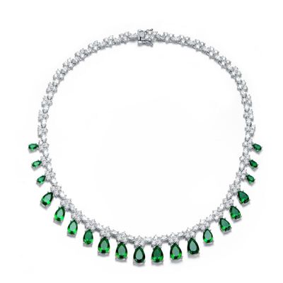 Rozzato Lab Created Sterling Silver White Gold Plated with Colored Cubic Zirconia Marquise Drop Necklace