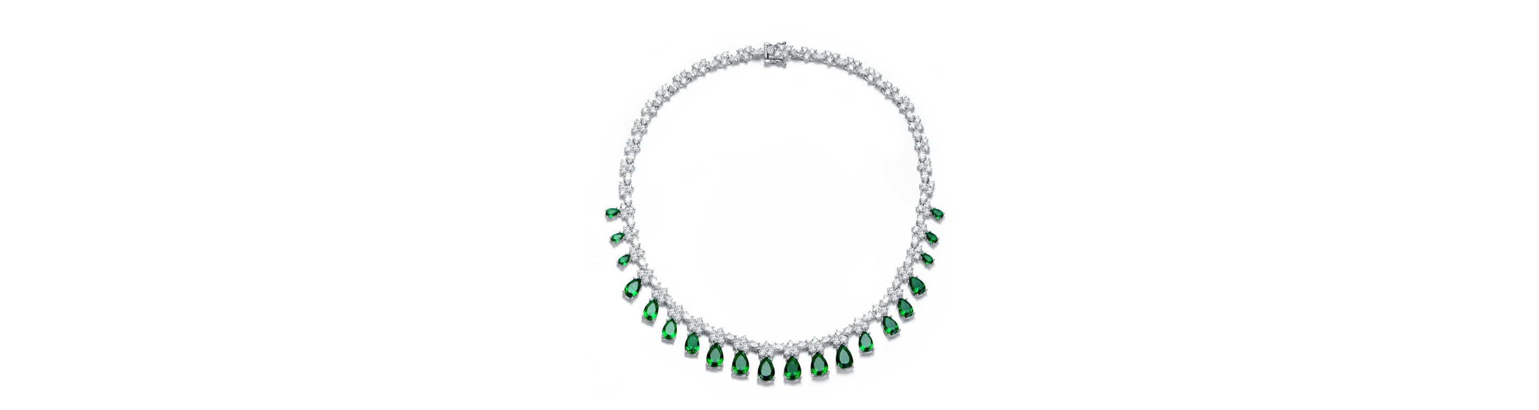 Lab Created Sterling Silver White Gold Plated with Colored Cubic Zirconia Marquise Drop Necklace