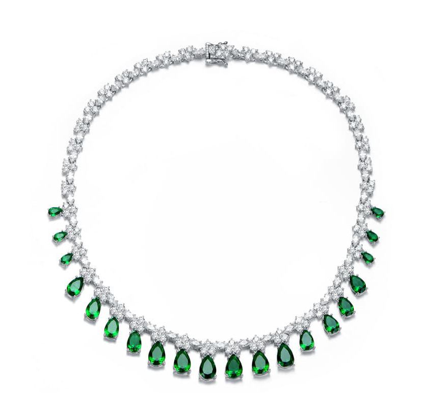 Lab Created Sterling Silver White Gold Plated with Colored Cubic Zirconia Marquise Drop Necklace