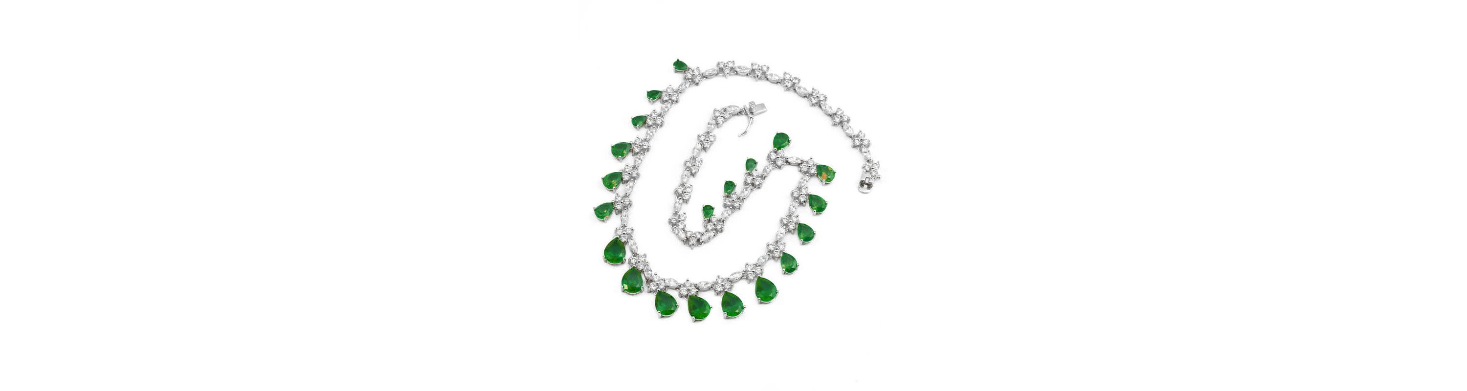 Lab Created Sterling Silver White Gold Plated with Colored Cubic Zirconia Marquise Drop Necklace