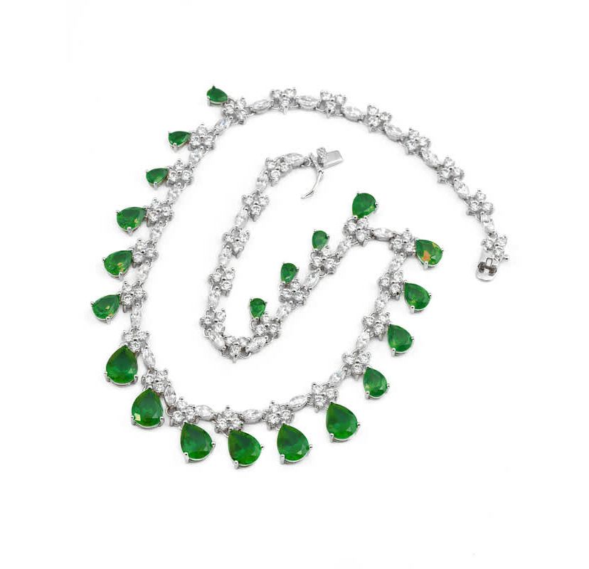 Lab Created Sterling Silver White Gold Plated with Colored Cubic Zirconia Marquise Drop Necklace