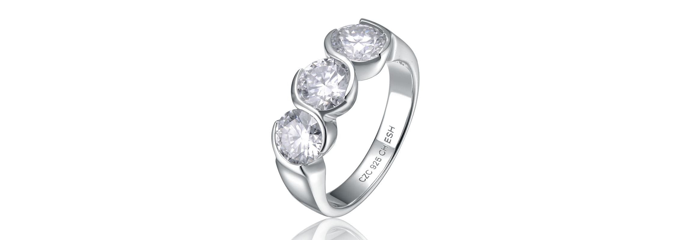 Sterling Silver White Gold Plated with Clear 1ctw Lab Created Moissanite 3-Stone Anniversary Ring