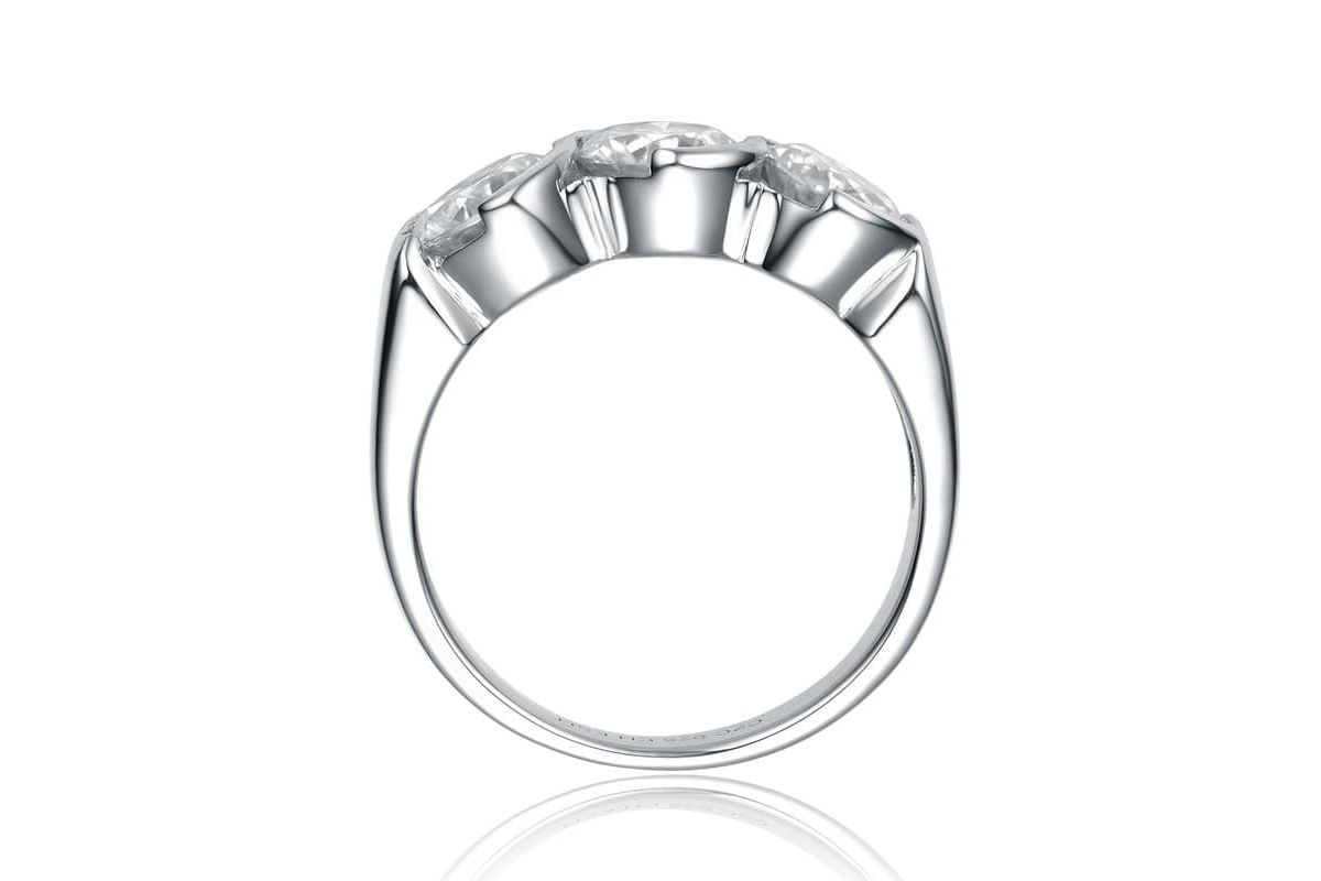 Sterling Silver White Gold Plated with Clear 1ctw Lab Created Moissanite 3-Stone Anniversary Ring
