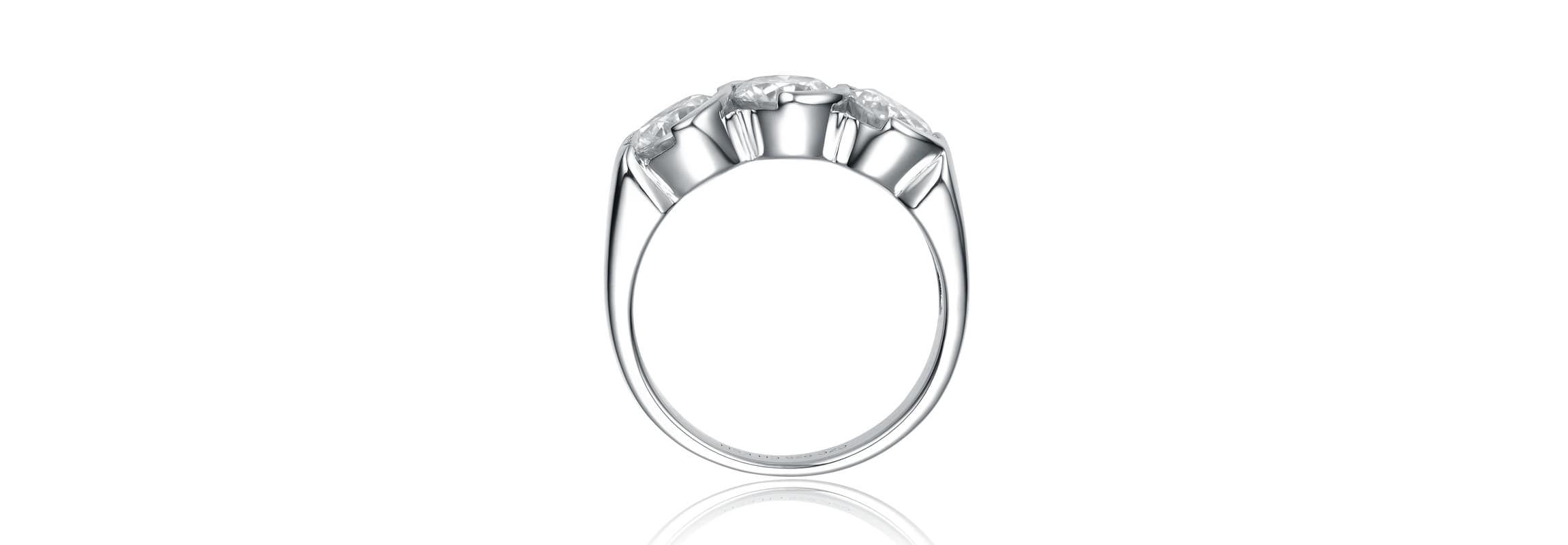 Sterling Silver White Gold Plated with Clear 1ctw Lab Created Moissanite 3-Stone Anniversary Ring