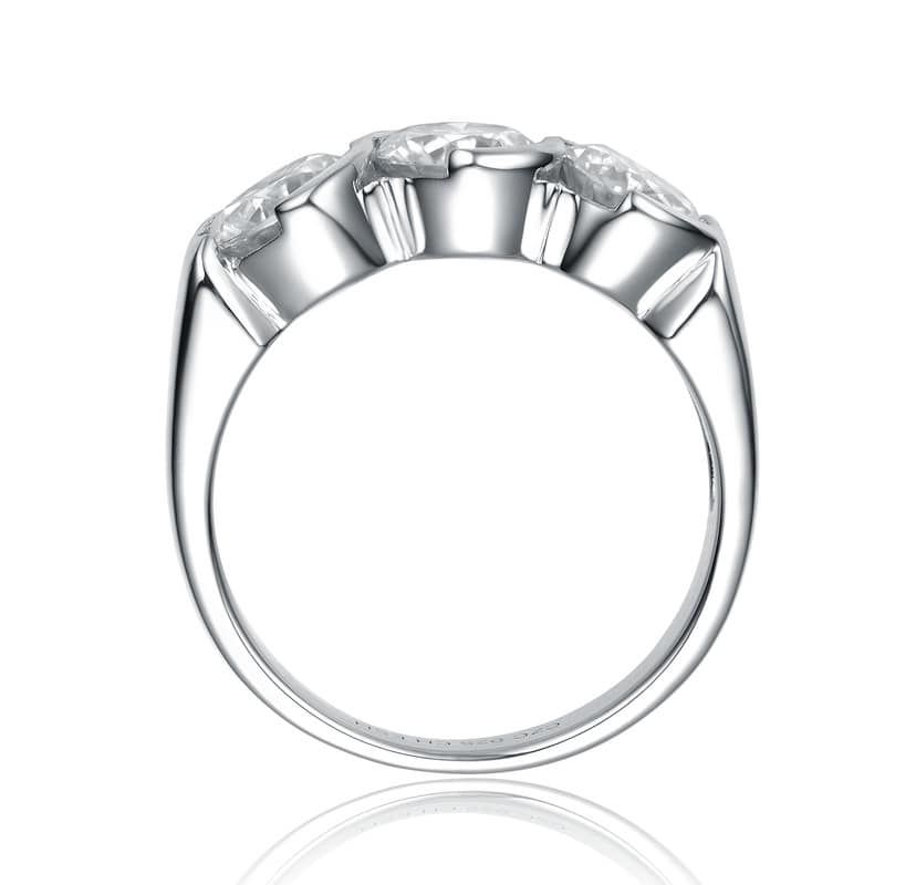 Sterling Silver White Gold Plated with Clear 1ctw Lab Created Moissanite 3-Stone Anniversary Ring