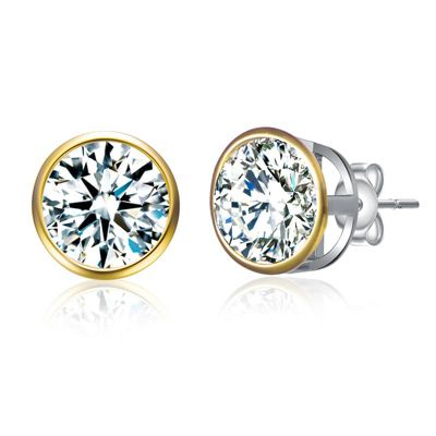 Rozzato Sterling Silver with 2.40ctw Round Lab Created Moissanite Modern Bezel Stud Earrings