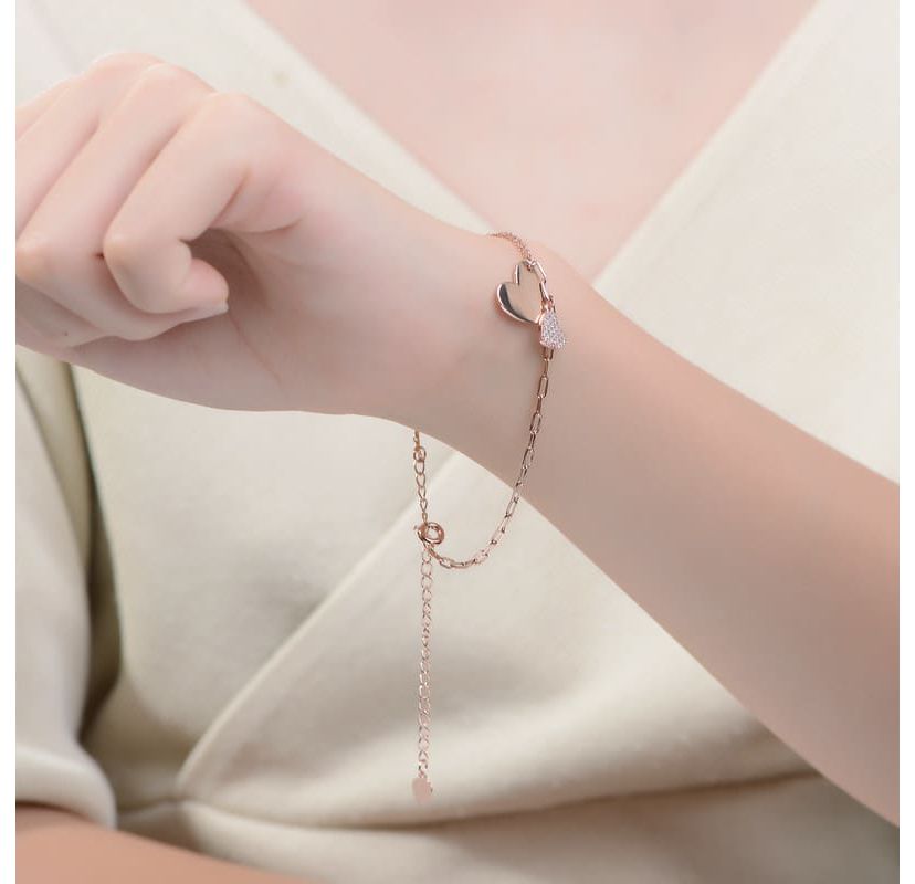 Lab Created Cubic Zirconia Adjustable Heart Charm Bracelet