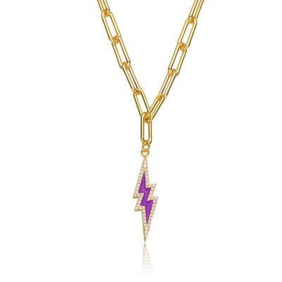 Rozzato Lab Created 14K Gold Plated with Clear Cubic Zirconia & Colored Enamel Charm Necklace for Kids/Teens