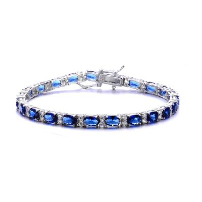 Rozzato Lab Created Elegant White Gold Plated with Colored Cubic Zirconia Tennis Bracelet, Blue