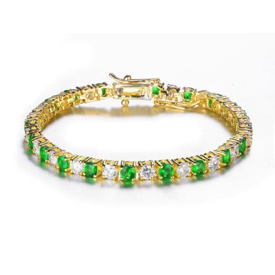 Rozzato Lab Created Sterling Silver with Colored Cubic Zirconia 4mm Tennis Style Bracelet, Green, 7 in