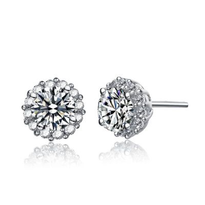 Rozzato Lab Created Clear Cubic Zirconia Round Stud Earrings, White