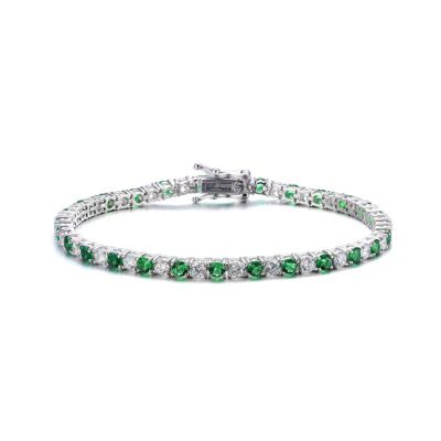 Rozzato Lab Created Sterling Silver with Colored Cubic Zirconia 3mm Tennis Style Bracelet, Green, 7 in