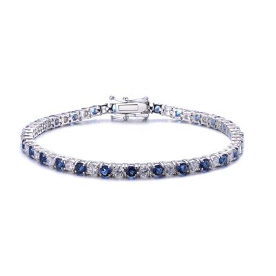 Rozzato Lab Created Sterling Silver with Colored Cubic Zirconia 3mm Tennis Style Bracelet, Blue, 7 in