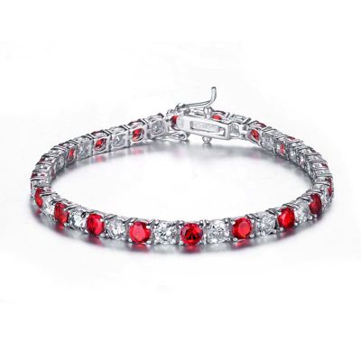 Rozzato Lab Created Sterling Silver with Colored Cubic Zirconia 3mm Tennis Style Bracelet