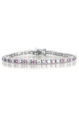 Rozzato Lab Created Sterling Silver with Colored Cubic Zirconia 3mm Tennis Style Bracelet, Pink, 7 in