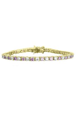 Rozzato Lab Created Sterling Silver with Colored Cubic Zirconia 3mm Tennis Style Bracelet, Gold, 7 in