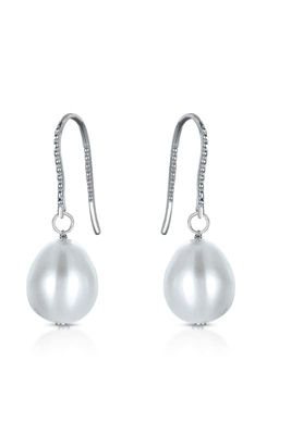 Rozzato Lab Created Sterling Silver White Gold Plated with Colored Pearl Drop Earrings