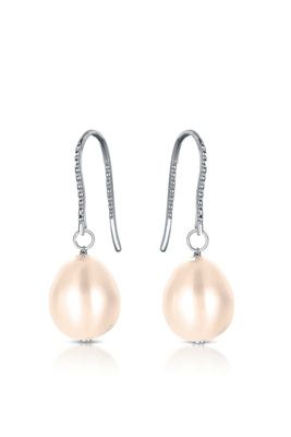 Rozzato Lab Created Sterling Silver White Gold Plated with Colored Pearl Drop Earrings, Pink
