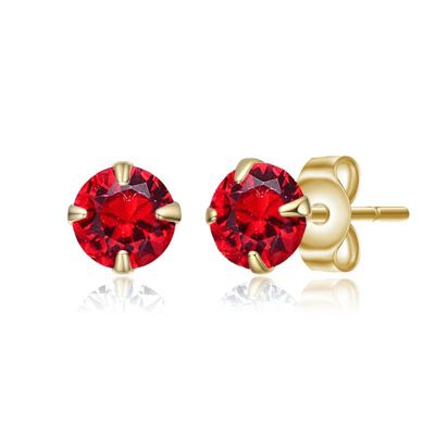 Rozzato Lab Created 14K Gold-Plated Cubic Zirconia Stud Earrings for Kids & Teens, Red
