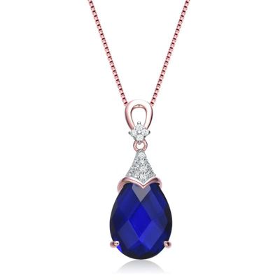 Lab Created Rozzato Sterling Silver 18K Rose Gold Plated with Colored Cubic Zirconia Necklace, Blue