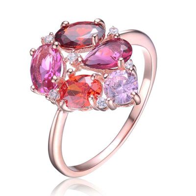 Lab Created Rozzato Sterling Silver with Colored Oval and Round Cubic Zirconia Pave Ring, Red, 7