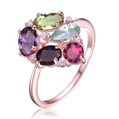 Lab Created Rozzato Sterling Silver with Colored Oval and Round Cubic Zirconia Pave Ring, 7