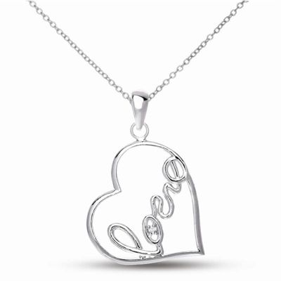 Lab Created Rozzato Classy " Love " Heart Shape Pendant Necklace