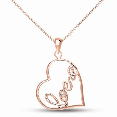 Lab Created Rozzato Classy " Love " Heart Shape Pendant Necklace, Gold