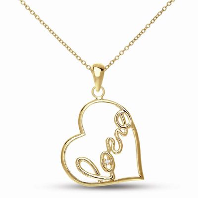 Lab Created Rozzato Classy " Love " Heart Shape Pendant Necklace, Gold